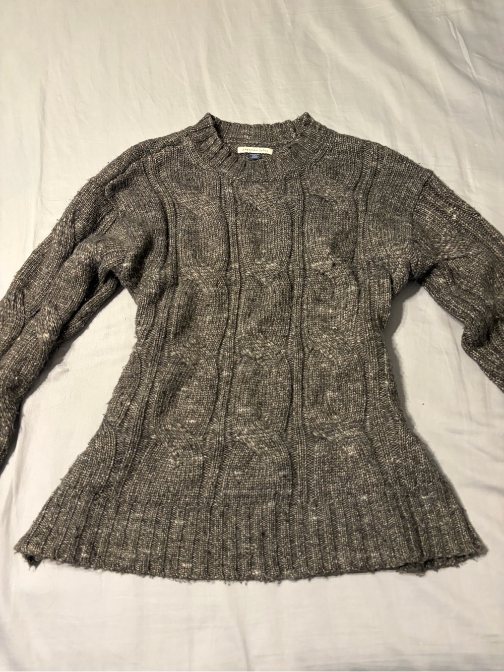 American Eagle Outfitters Heather Gray Cable Crewneck Sweater